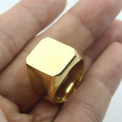 Men's Gold Color High Polished Signet Solid 316L Stainless Steel Band Ring