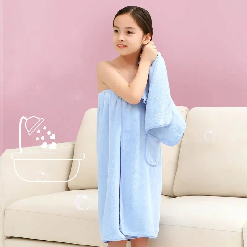 100-140cm Children Bath Towel Middle Large Girls Wrap Bath Skirt Absorbent Quick-drying Home Bathrobe Shower Cap Drying Hair Cap