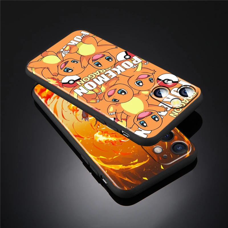 เคสโทรศัพท์ TPU สีดำขนาดเล็กลายมังกรไฟน้อย Pokemon สำหรับ iPhone 15 14 13 12 11 XS XR x 8 7 SE Pro Max PLUS