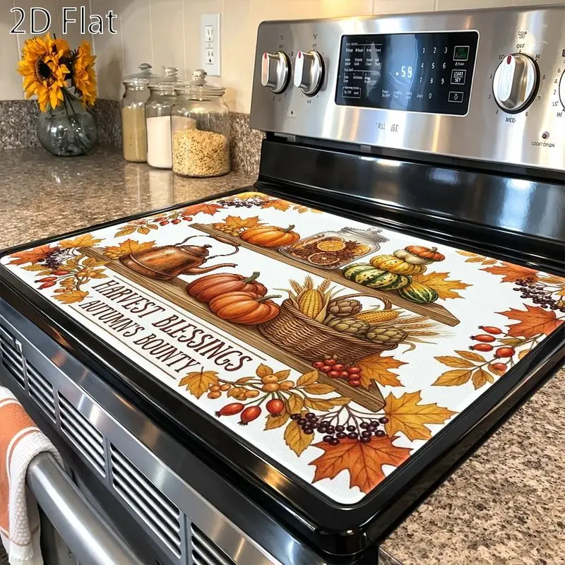 VIKAMA Thanksgiving Autumn Harvest Pumpkin Mat Stove Top Cover Cooktop Protector Dish Drying Washing Machine Kitchen Decor Pad