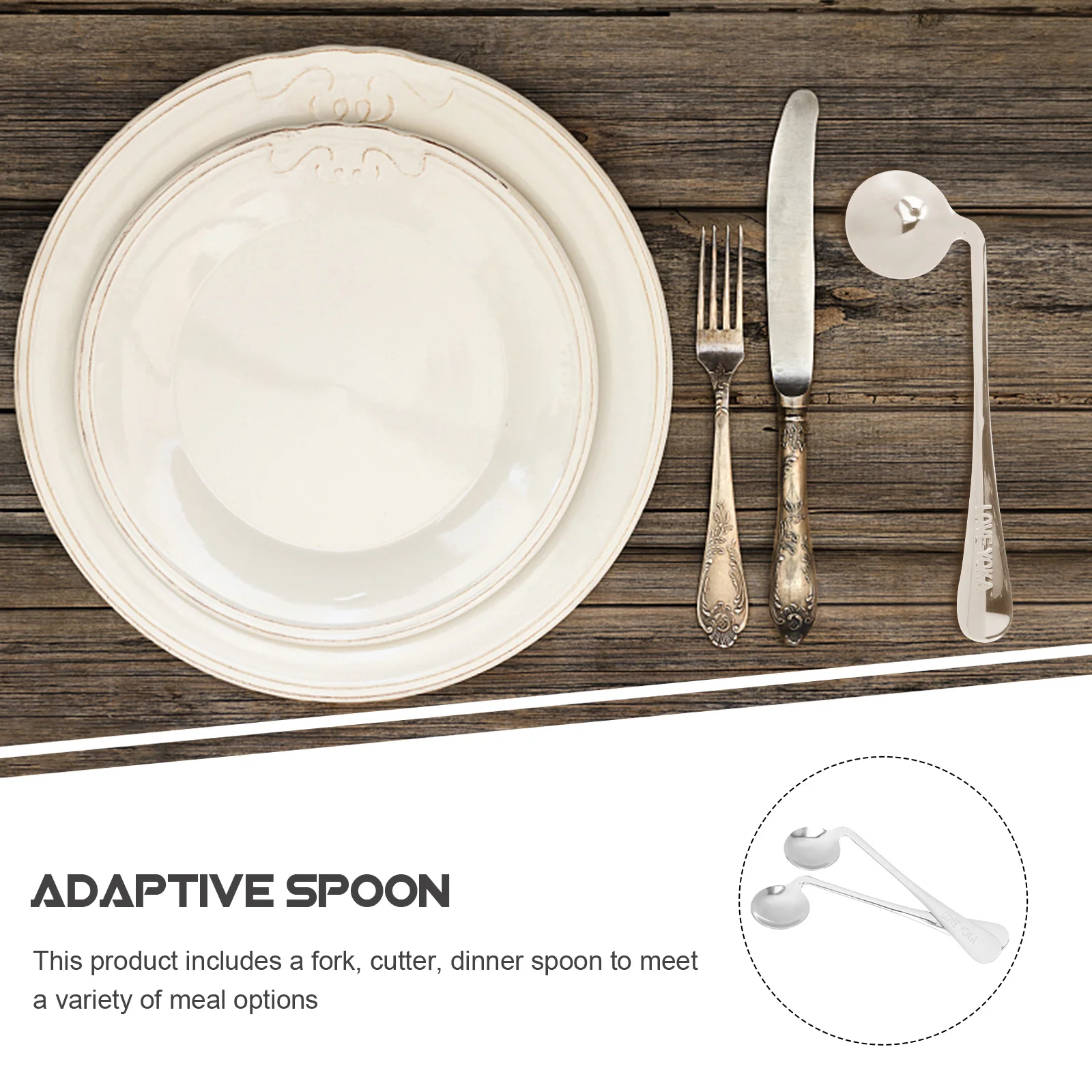 

2Pcs Elderly Adaptive Spoon Set Wide Handle Non-Weighted Wear-Resistant Household Portable Feeding Utensils Stainless Steel