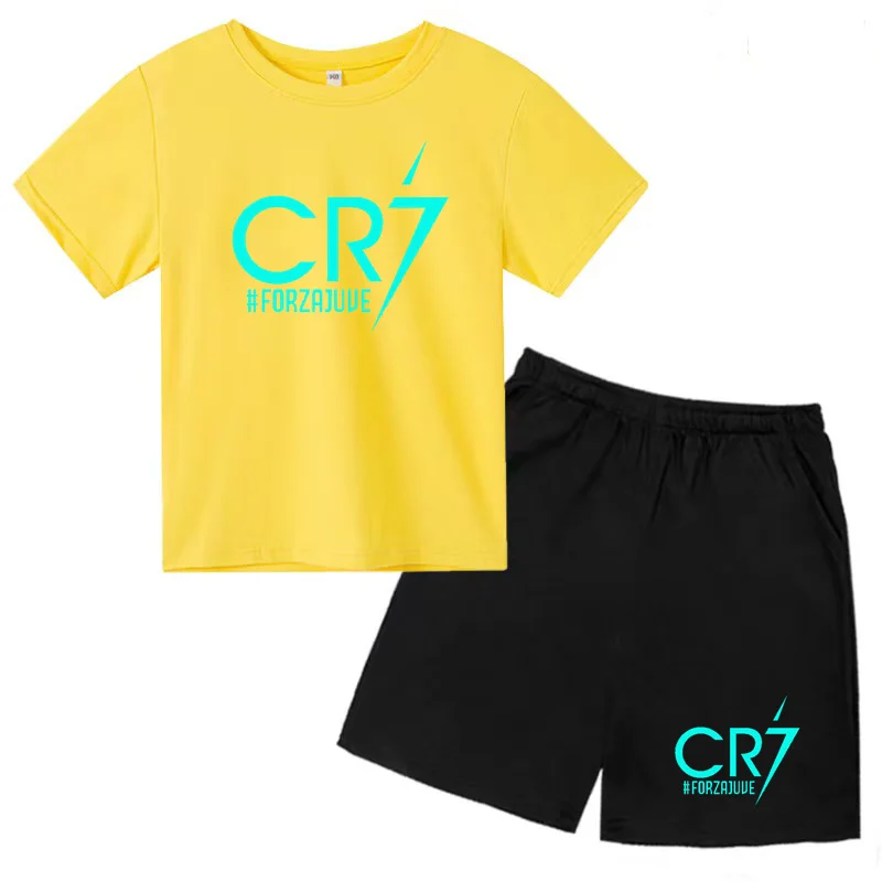 

Football CR7 print Clothing Children's T-shirt Set 3-12 Yrs Boys Girls round neck short sleeve + Shorts 2P Fashion casual sports