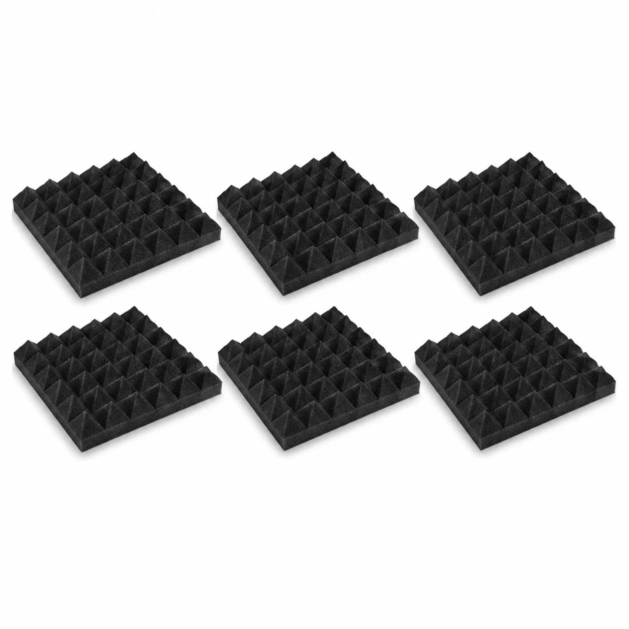 

6Pcs Pyramid Acoustic Foam Panels 50x50cm High-Density Polyurethane Sound Absorbing Tiles with Removable Adhesive Black Set