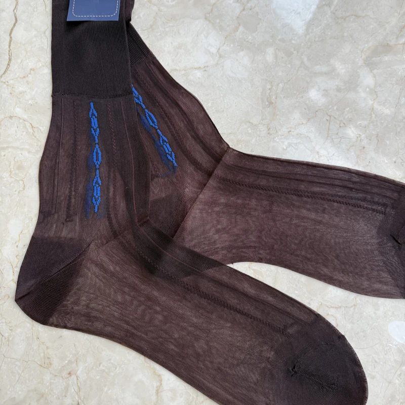 Summer Man Silk Socks Men's Sheer Formal Dress Socks Ultra Thin Nylon Breathable Soft Business Suit Socks Wedding Office Party