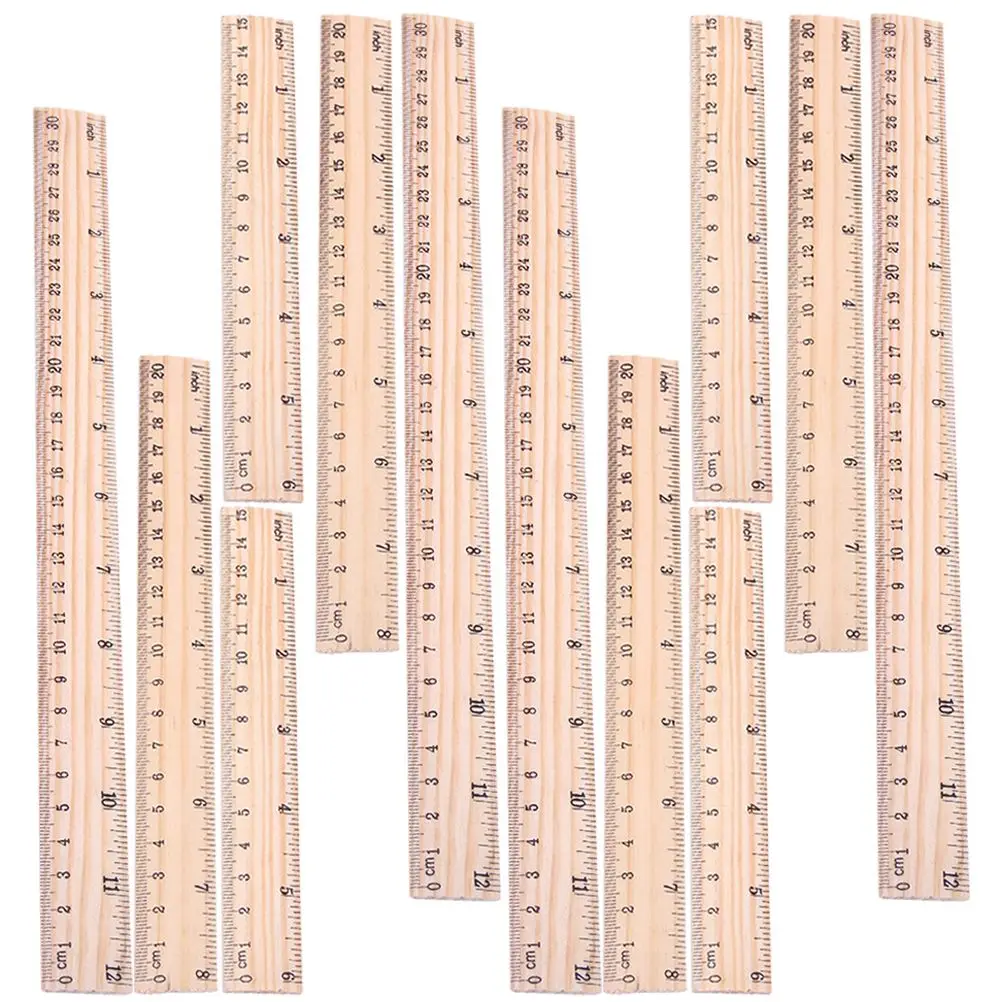 12 Pcs 15cm 20cm 30cm Wooden Rulers School Supplies Kids Drawing Tools Wood Meter Sticks Straight Edge Ruler Study Aids