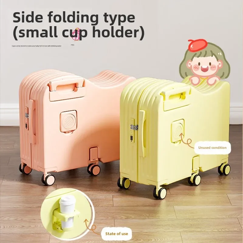 2025 New Children's Luggage Can Sit and Ride Suitcase Trip Cabin Carry-on Wooden Horse Trolley Case Brake Wheels Kids Suitcases