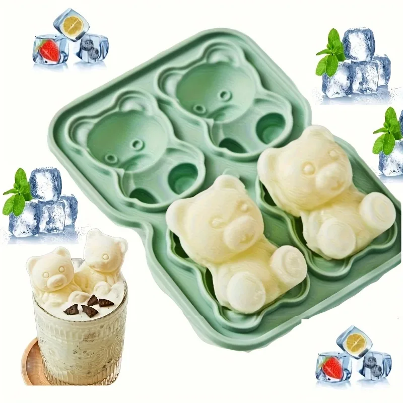 Silicone Material 3D Bear Shaped Ice Mold For Whiskey Cocktail Cooler Making DIY Bar Kitchen Tool Supplies - view 3