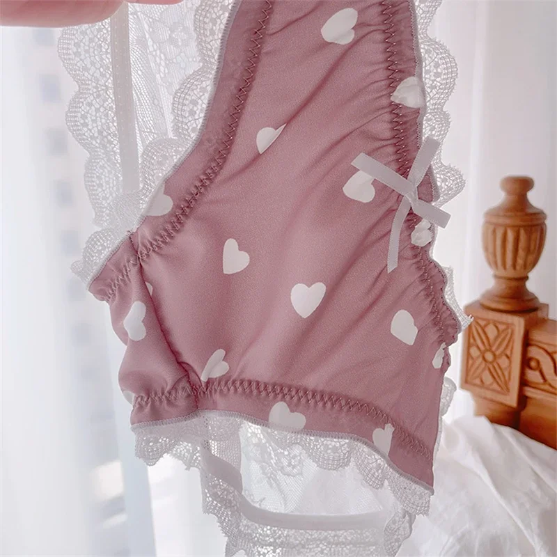 Women Panties Transparent Hollow Out Underwear Summer Sweet Lace Bow Heart Briefs Girls Breathable Lingerie Dot Underwear 2024