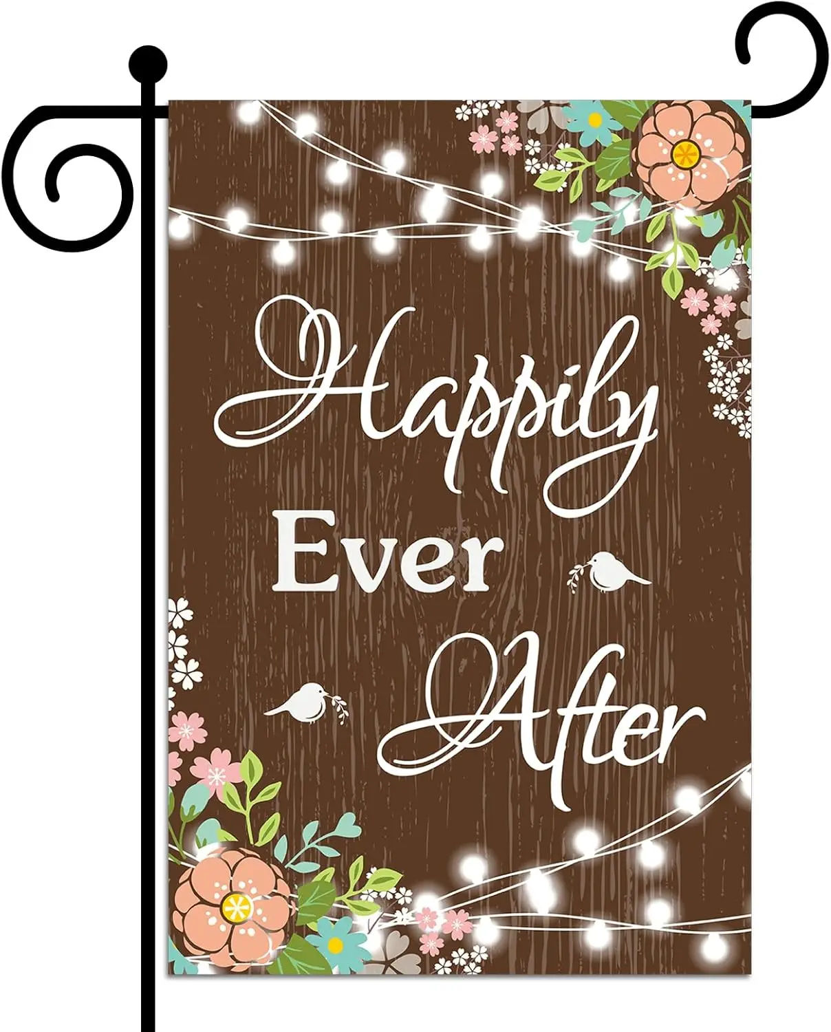 Talorine Happily Ever After Wedding Garden Flag 12×18 Inch Double Sided Polyester Flowers Small Floral Yard Flag for Bride Groom