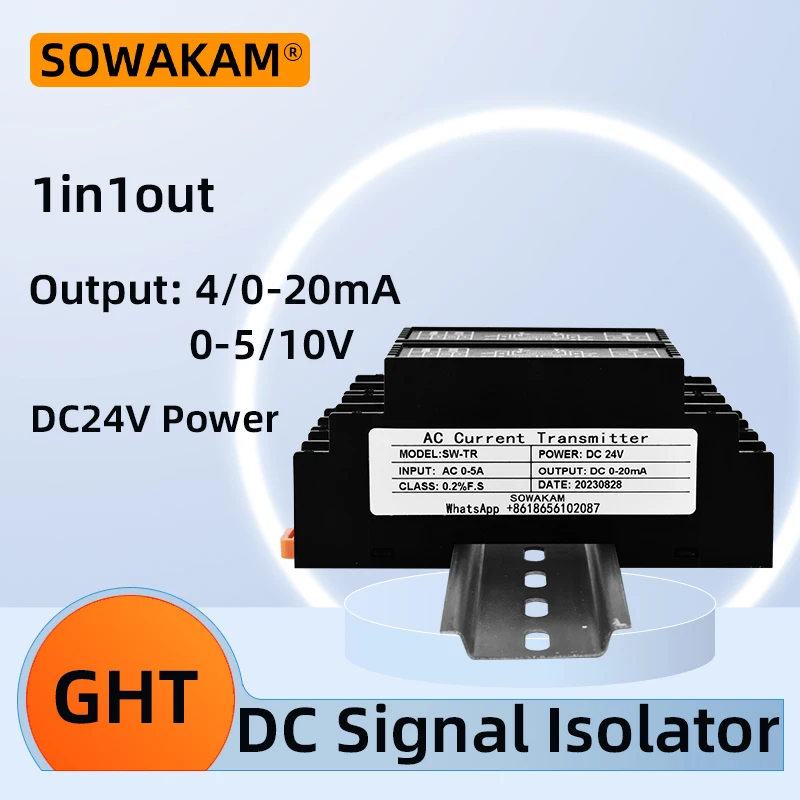 1 In 1 Out DC Signal Isolator Small Signal Isolator 4-20mA to 0-10V 0-5V 1-5V 0-75mV Analog Signal Converter