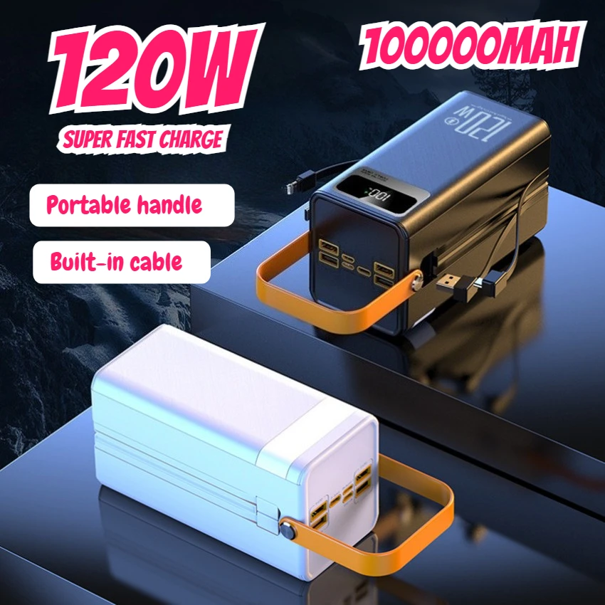 

Портативное зарядное устройство 120 Вт, сверхбыстрая зарядка, 100 000 мАч, запасная батарея очень большой емкости для IPhone, Samsung, Xiaomi, Huawei