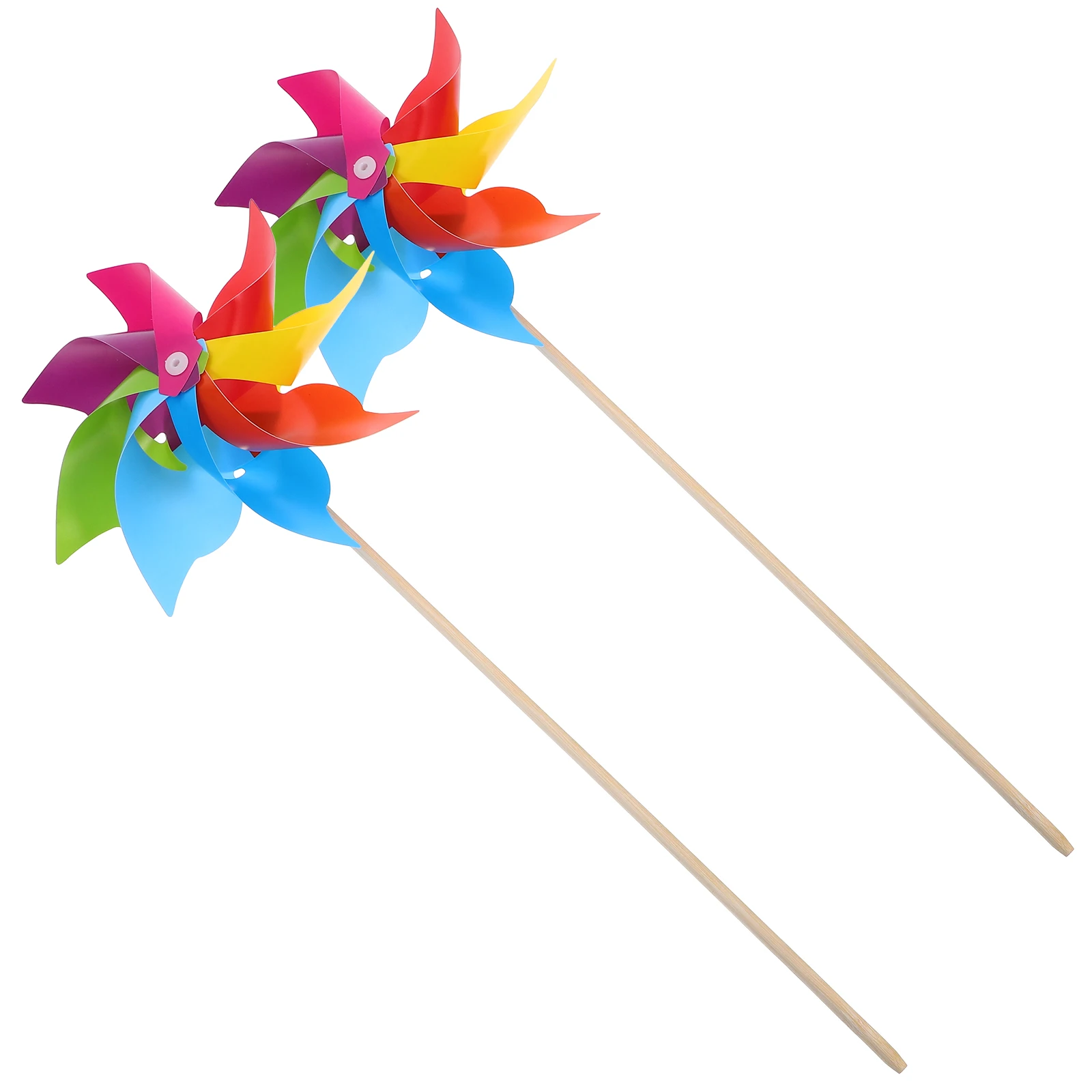 

2Pcs 19cm Rainbow Garden Windmill Spinners Colorful PVC Wood Decor for Kids Party Lawn Balcony Outdoor Ornament