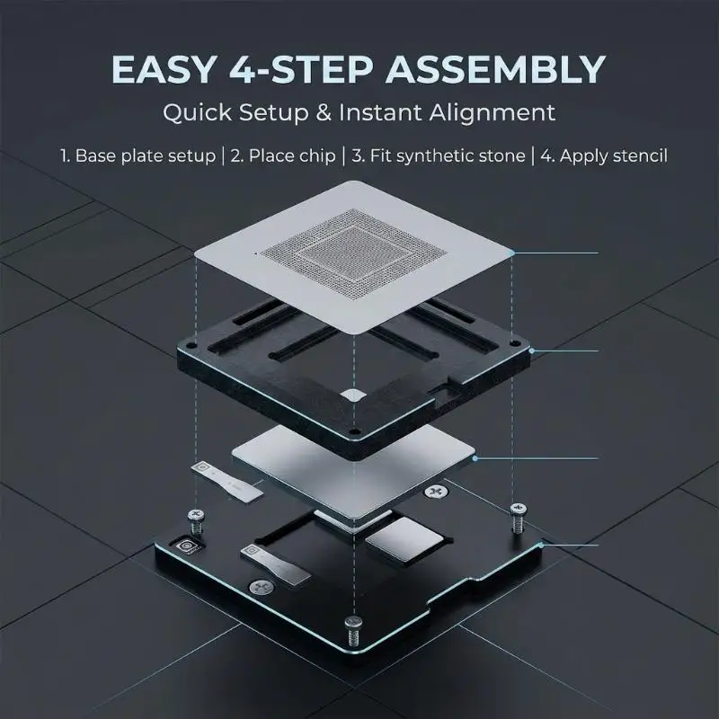 31BA Video Card Chip Alignment Tool Stencil Base for GPU Reballing Tasks, Manual Service Support for Repair Workflow and Use
