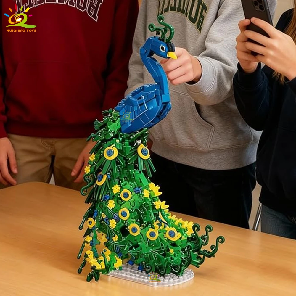

HUIQIBAO MOC модель животного павлина строительный блок птица кирпичи сборка строительная игрушка для детей DIY украшение домашнего стола