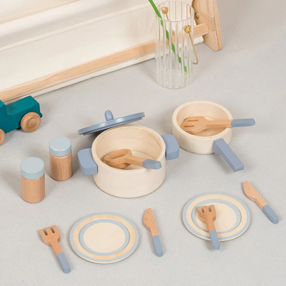 1-set kinderen Fantasiespel pannenset Houten keuken Educatieve kookspeelset voor kinderen Interactieve huishoudelijke kinderen