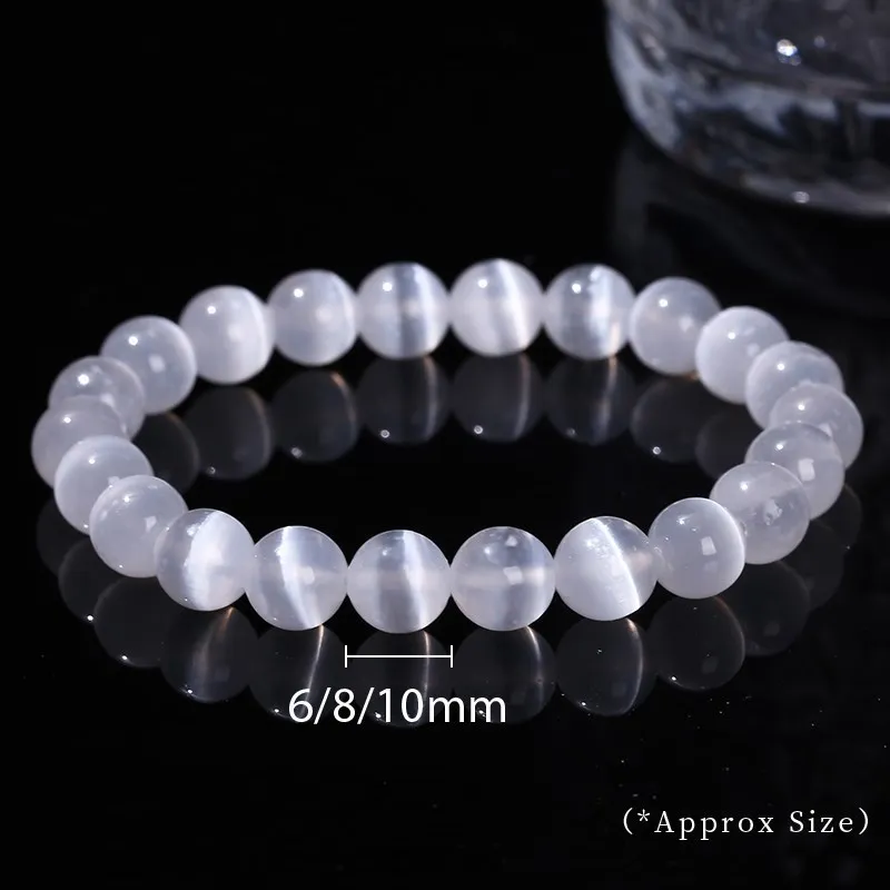 JD-pulsera de cuentas de piedra de selenita blanca Natural para hombre y mujer, 100% de piedra redonda de yeso Real, brazaletes elásticos de 6, 8, 10mm, regalo de Yoga Mineral