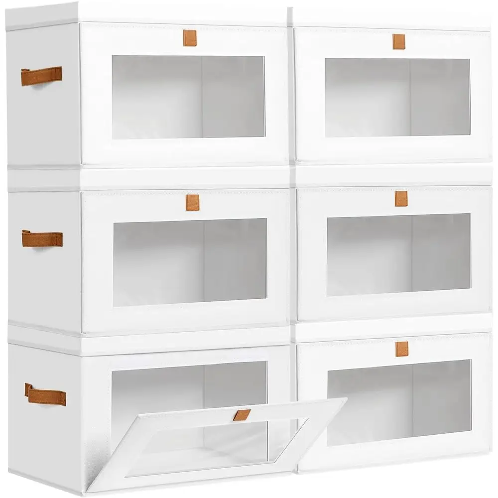 

Storage Bins with Lids - 6 Pack Large Fabric Closet Organizer with Window & Handles, Collapsible Decorative Storage Boxes for Sh
