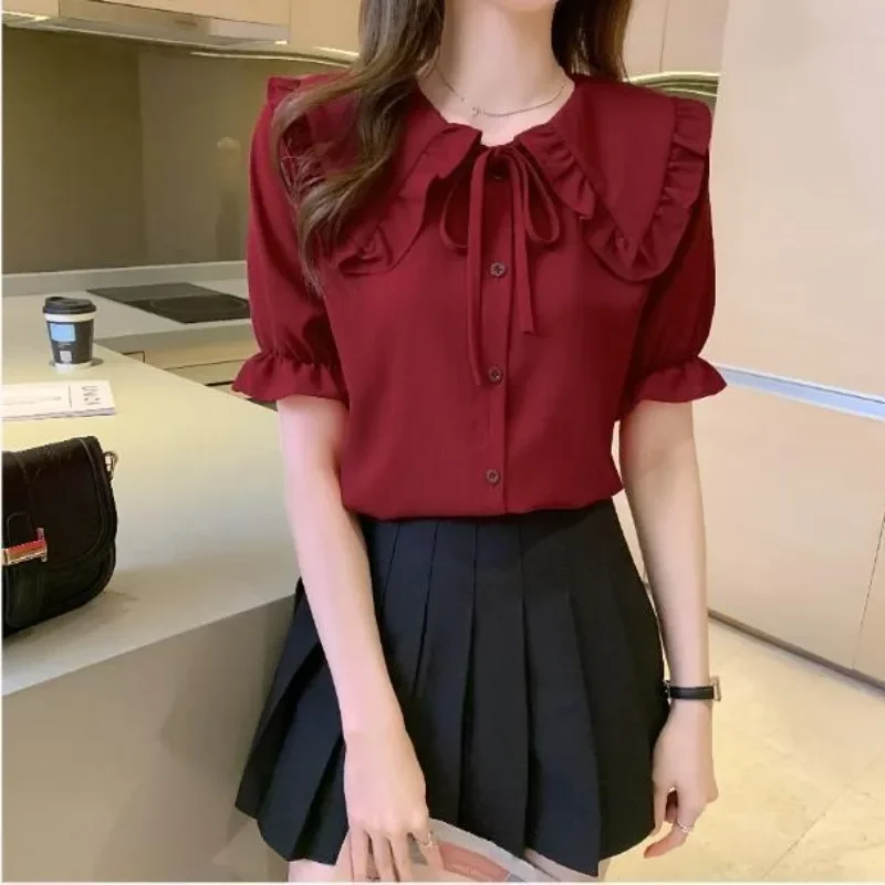 Women's Shirt And Blouse Frill Summer Crop Female Tops Chiffon Ruffle Beautiful In Promotions Xxl Premium High Quality M