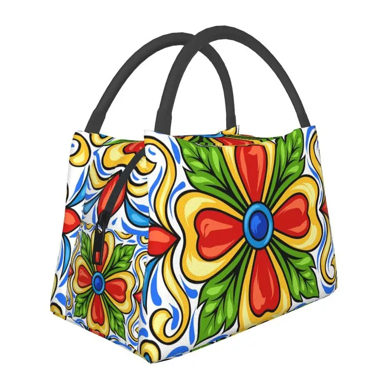 Custom Talavera Mexican Flower Tile Inspired Lunch Bags Men Women Warm Cooler Insulated Lunch Boxes for Office Travel