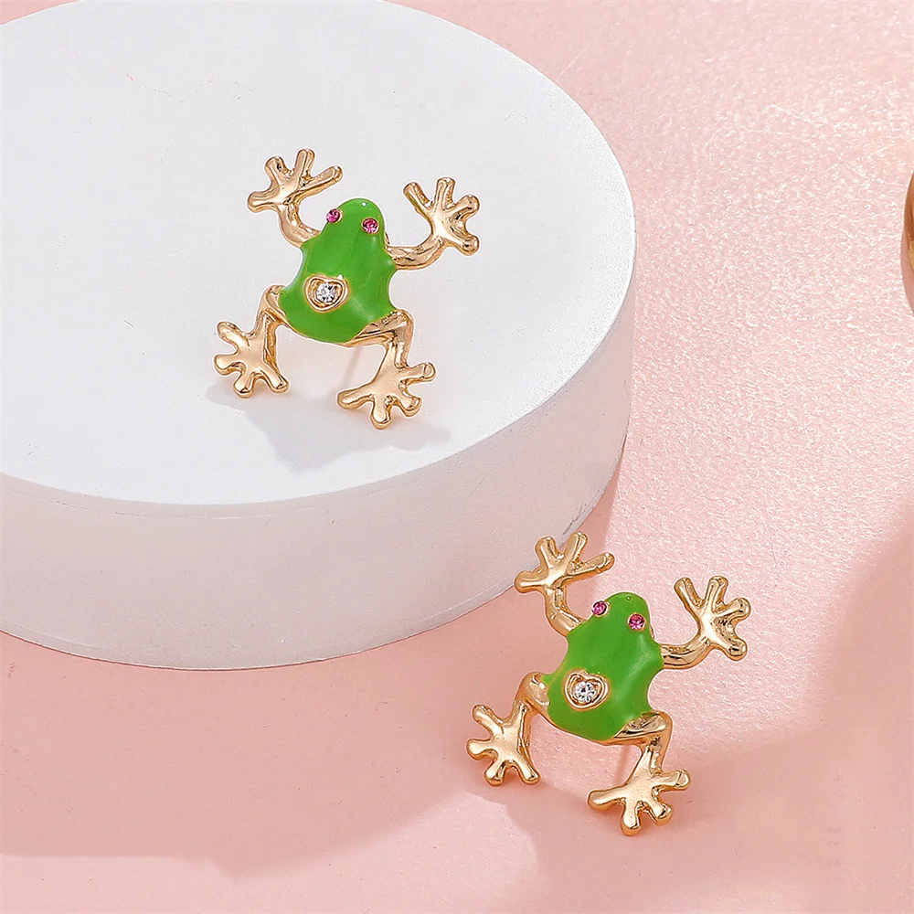 Cute Frog Ear Studs For Women Girls Korean Cartoon Fashion Metal Crystal Frog Shaped Earring Female Gift Jewelry Accessories