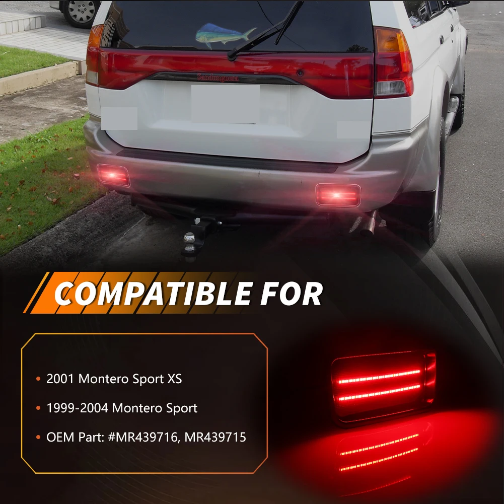 2Pcs For 1999 2000 2001 2002 2003 2004 Mitsubishi Montero Sport Rear Brake Light Tail Light Reflector Turn Signal Light W/LED view 2