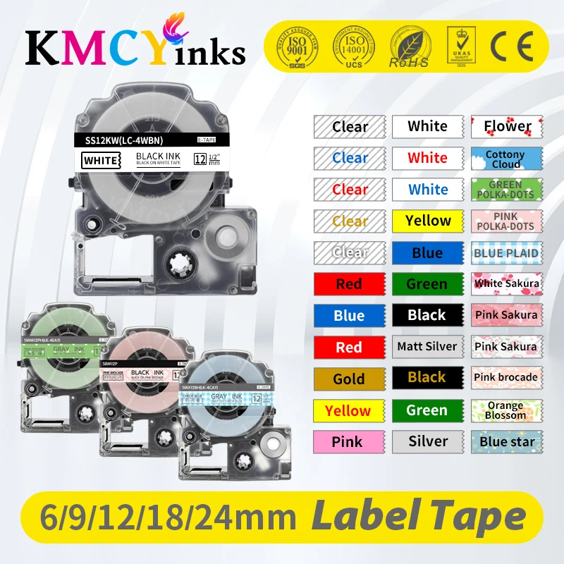 KMCYinks SS12KW Tape 12mm Compatible for Epson Labelworks lw400 /KingJim SS12KW LC-4WBN Label Maker Tape for LW300 Label Printer