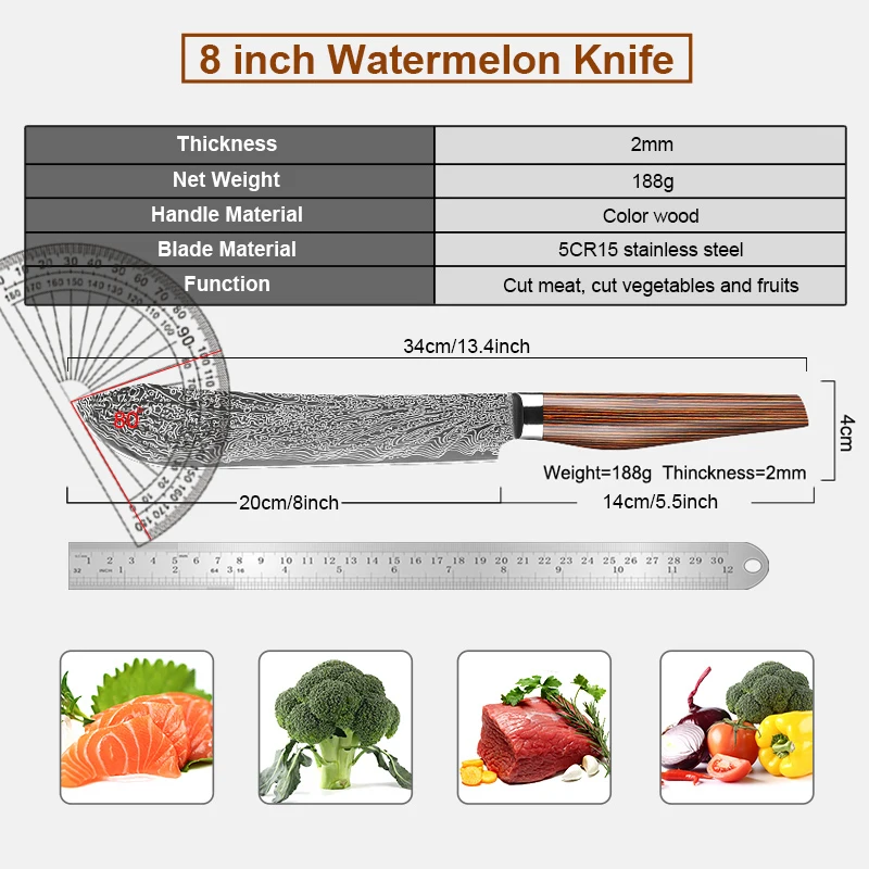 Razor Sharp Cooking Chef Knife 9 inch Kitchen Knife Pro Rust Resistant Watermelon knife,ham knife,eggplant and vegetable knife