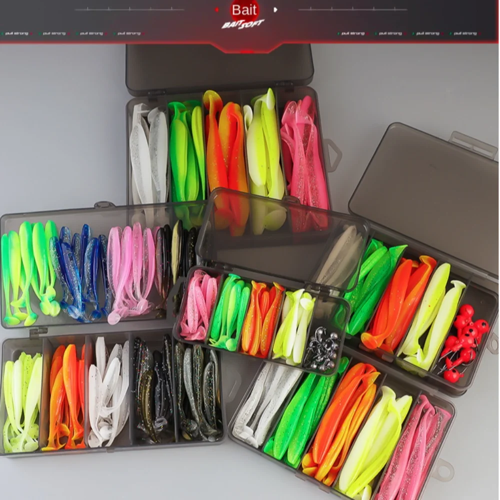 

New Storage Box Soft Fish Bait Set Lightweight Portable Fishing Lures Bionic Soft T Tail Soft lure