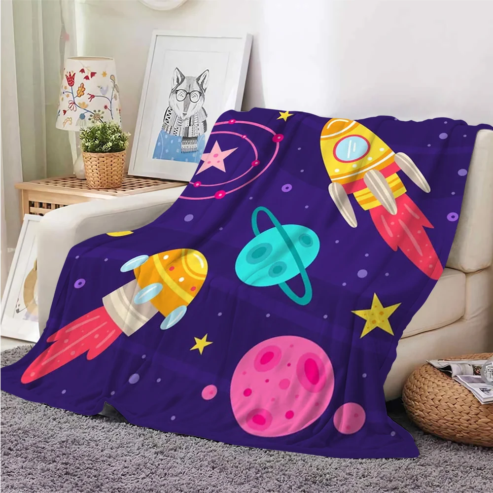 CLOOCL Kids Cartoon Flannel Blanket Stars Rocket 3D Printed Blanket Throws on Sofa Bed Travel Blanket Dropshipping