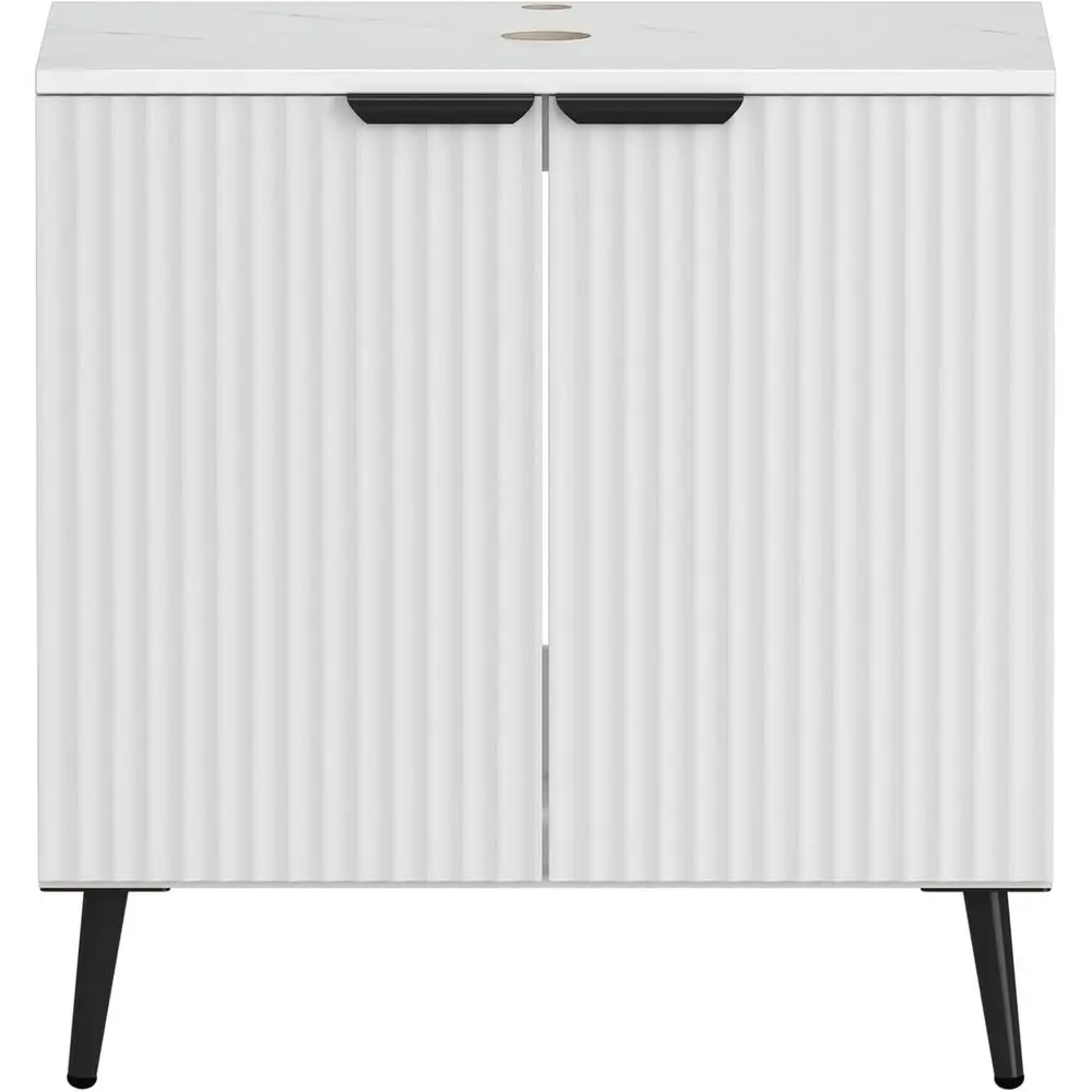 

Тумба для ванной 30 дюймов, с выдвижной ручкой, отдельно стоящая, белая, простая сборка, шкаф для хранения под раковиной с 2 дверцами с плавным закрыванием