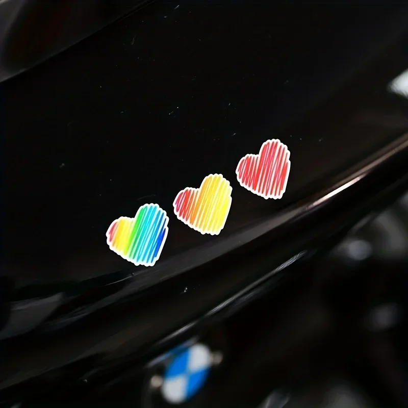 1SET Cute Rainbow Heart Car Sticker, Colorful Love Heart Decal for Car Body/Window, Add Sweet & Vibrant Vibe to Your Automobile