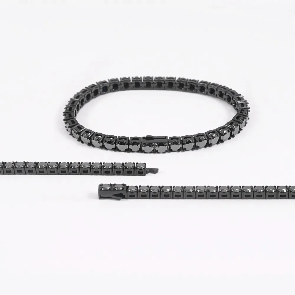 4mm Black Moissanite Tennis Necklace 316L Stainless Steel Men Hiphop Jewelry Plated Gun Black Diamond Link Chain Necklaces Gift
