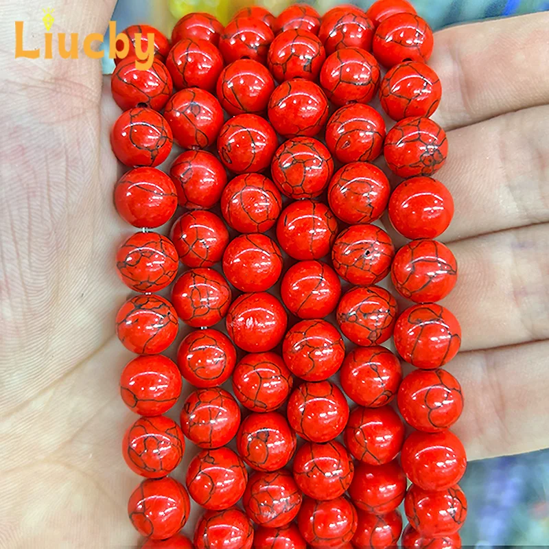 Naturstein synthetische rote Kiefer handgemachte glatte Perlen für DIY Schmuck machen Armbänder Zubehör 4/6/8/10/12mm 15" Großhandel – Detail 6
