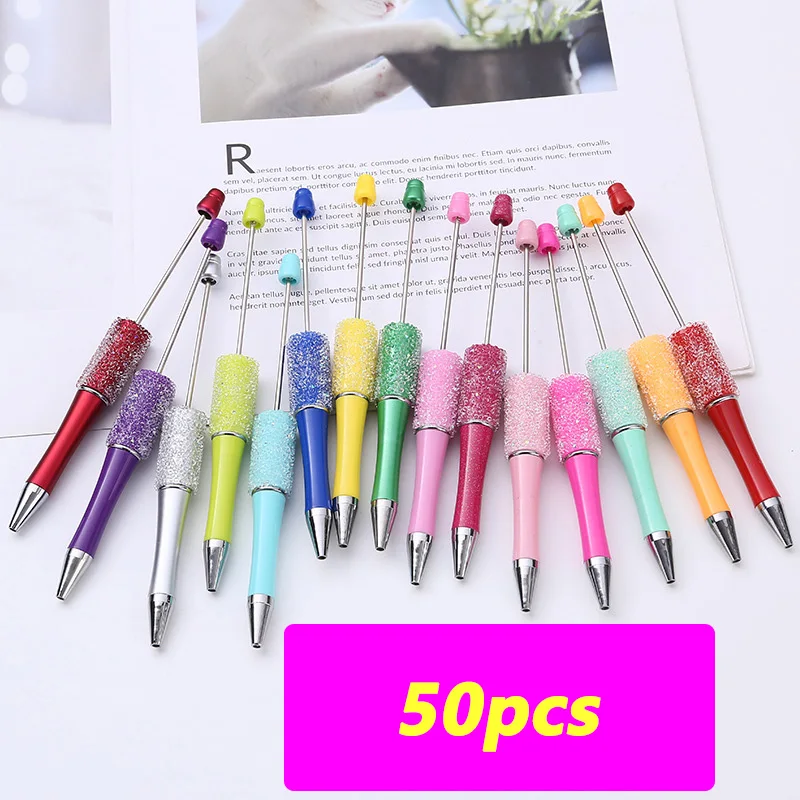 

50pcs Diamond Bead Pen Wholesale Creative DIY Handmade Sticker Set Diamond Beaded Ballpoint Pens Advertising Gift Pen