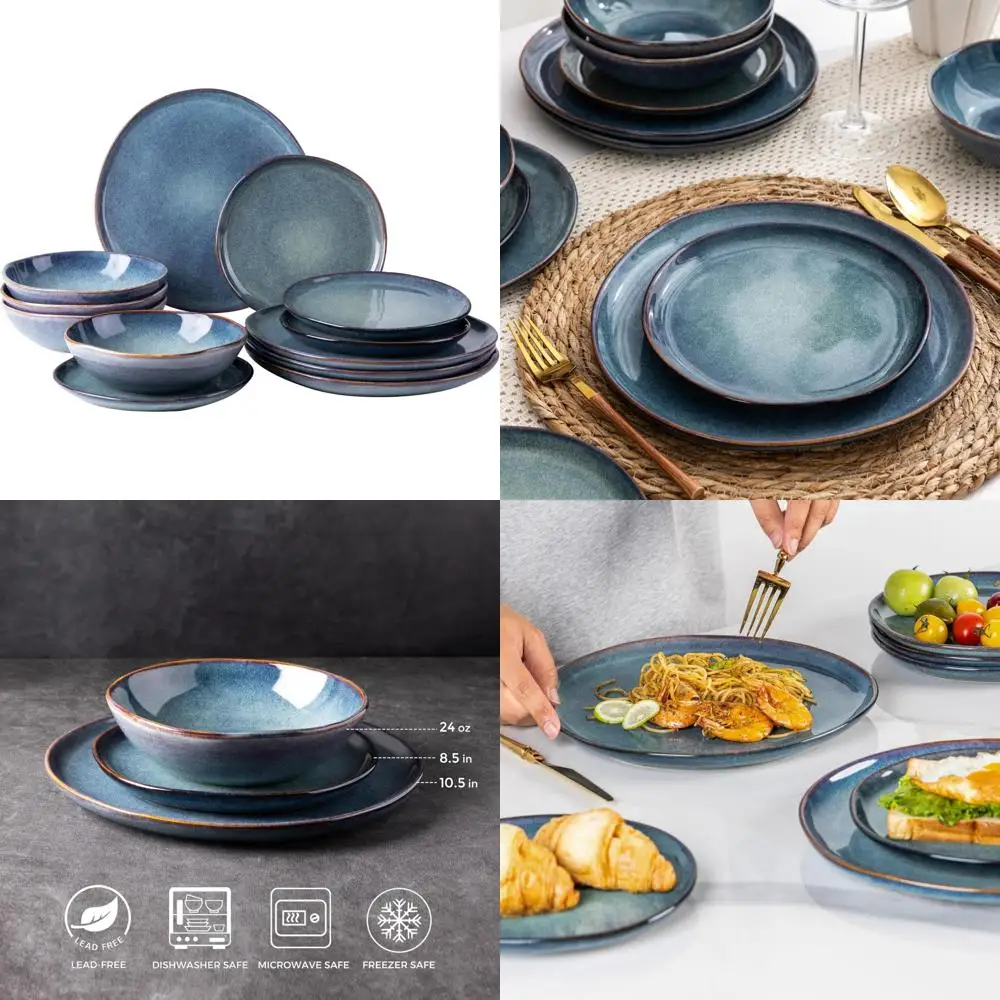 

Наборы керамической посуды, набор тарелок и мисок ручной работы с реактивной глазурью, устойчивый к царапинам | посудомоечная машина и СВЧ