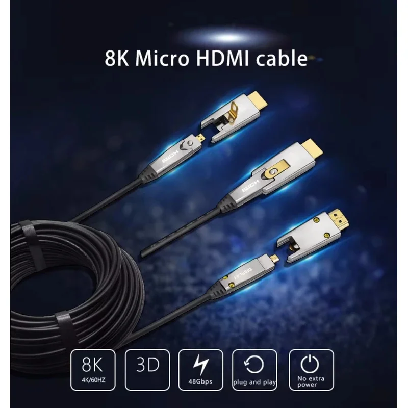 8K HDMI 2.1 Detachable Fiber Optic Cable Type A+Type D Active Fiber 8K@60Hz 4K@120Hz 48Gbps 15m 20m 50m for RTX 4070/4090