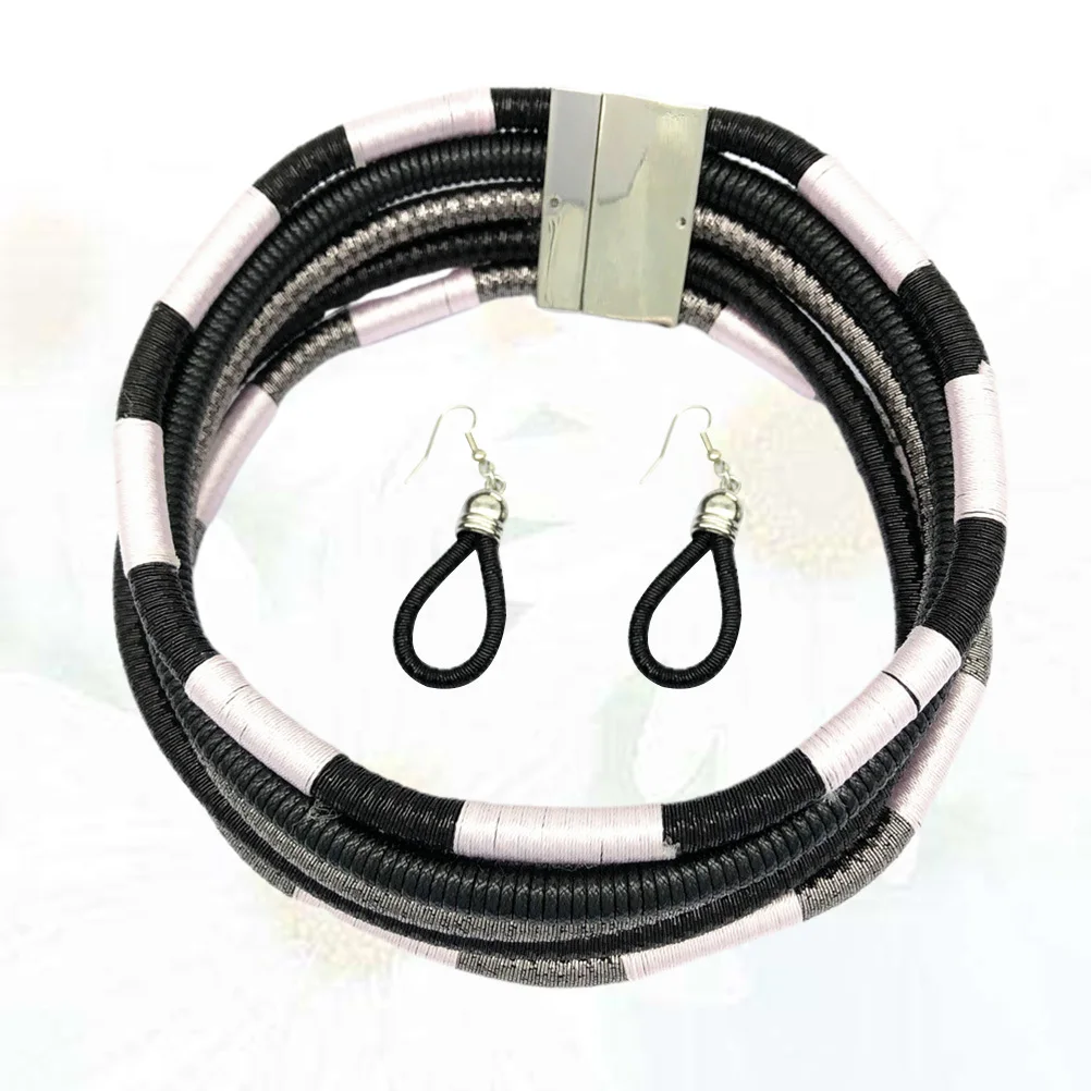 

1 set 1 Set Weaving Necklace Earrings Set African Style Handmade Jewelry For Women Hand-Weaving Necklace Gift
