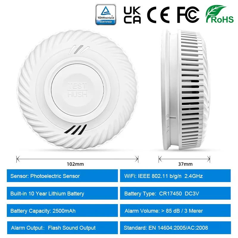 Tuya-煙探知器,wifi,火災検査アラーム,10年バッテリー内蔵,寝室,キッチン,店舗