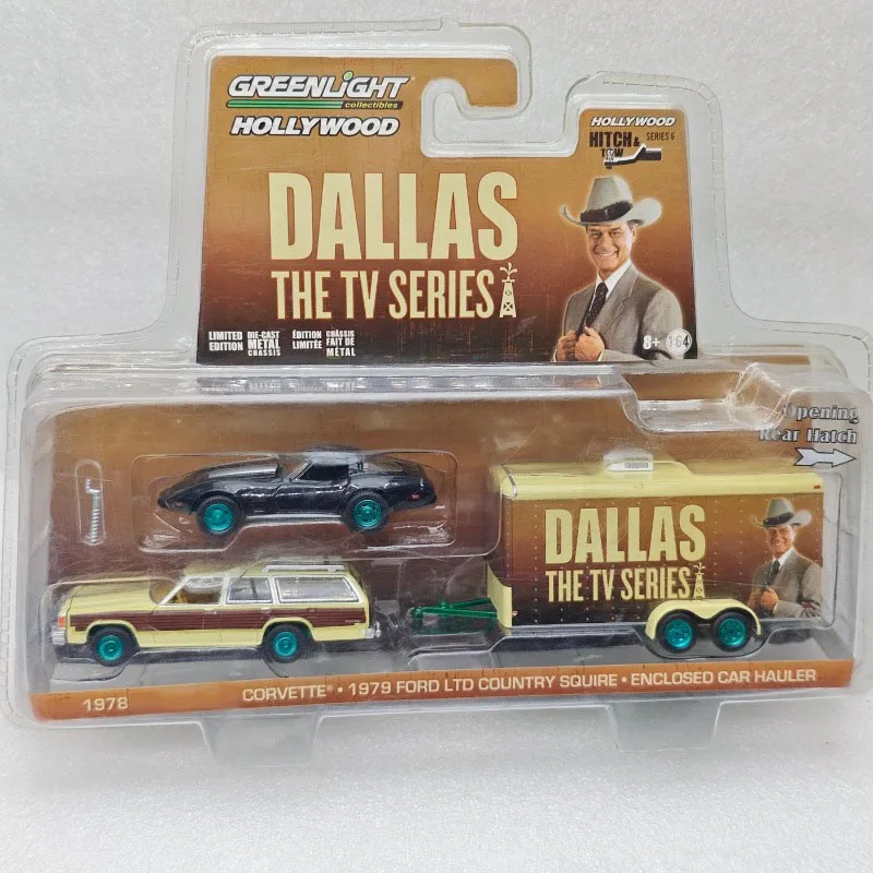 

Green Light 1:64 1978 CORVETTE&1979 LTD COUNTRY&ENCLOSED CAR HAULER Green Machine Alloy Car Model Collection Ornament