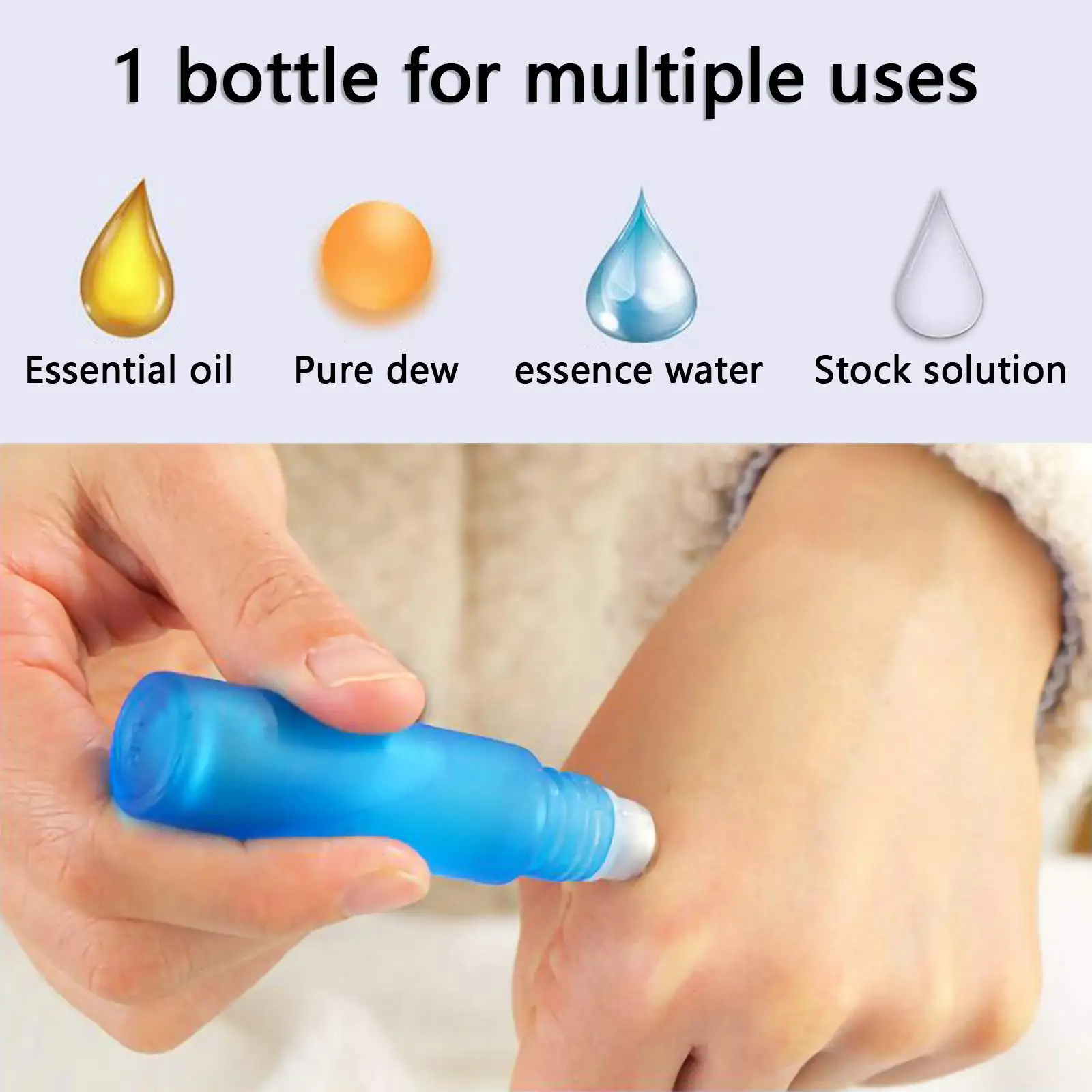 10 sztuk niebieskich szklanych butelek z kulką, 10 ml butelek na olejki eteryczne wielokrotnego użytku ze stali nierdzewnej, mini olejek pod oczy do podróży/domu