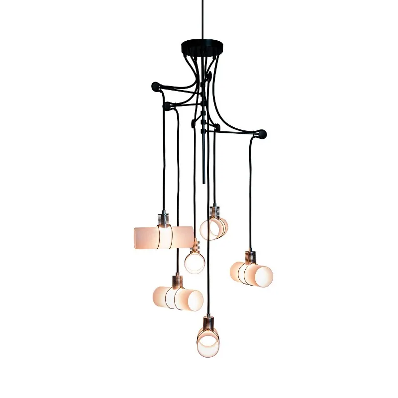 Villa apartment stairwell rotating light all copper loft ceiling long chandelier