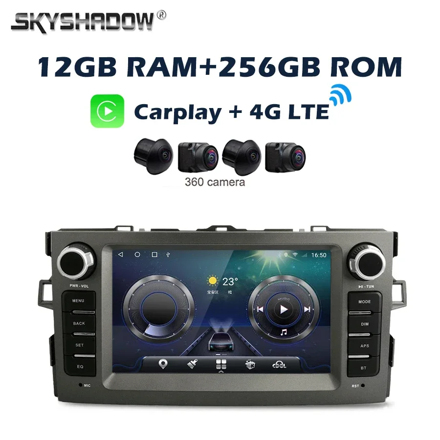 

360 4G SIM 12G+256G Carplay Auto Android 14 IPS Car DVD Player GPS WIFI Bluetooth Radio for Toyota Corolla Auris E150 2006-2012