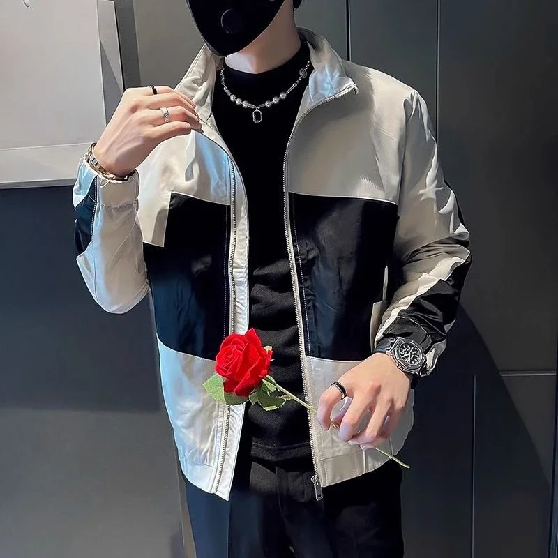 

Мужская осенняя куртка высокого класса с цветными блоками 2025, уличная одежда в острым стиле, повседневная верхняя одежда