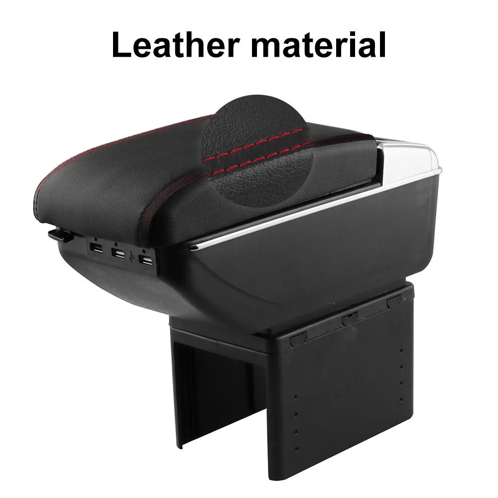 Universal Leather Center Console Armrest Storage Box Central Container Black