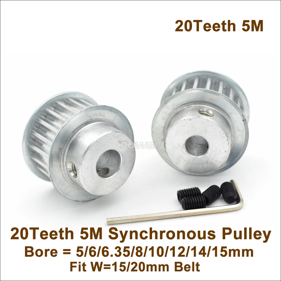 POWGE 20 Teeth 5M Timing Pulley Bore5/6/6.35/8/10/12/14/15mm Fit W=5/20mm 20T 20Teeth 5M Synchronous Belt Pulley BF