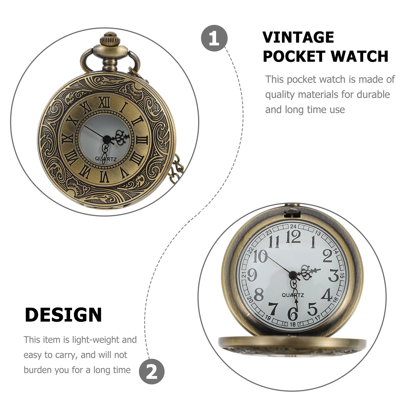 

1Pcs Roman Numeral Vintage Pocket Watch Sturdy Chain Hanging Waist Watch Classic Movement Timepiece Decorative Accessory