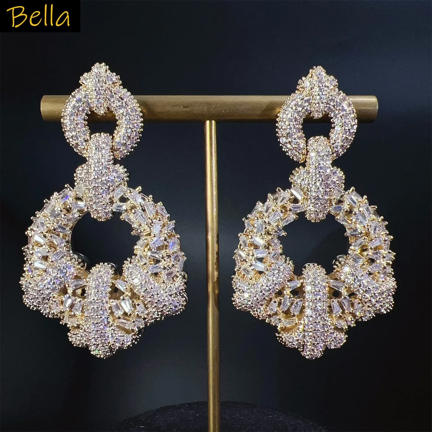 

Gorgeous large Earrings Bride Wedding Silver Gold Color Zircon Circle Round Pendant Earrings Women Dinner Party Gown Jewelry