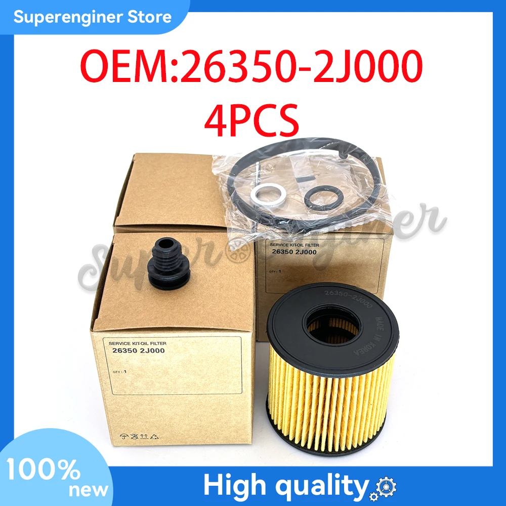 4Pcs  Auto Oil Filter Kit 263502J000 for 2020-2023 Hyundai Elantra Kona Sonata Kia Sportage 26350-2J000