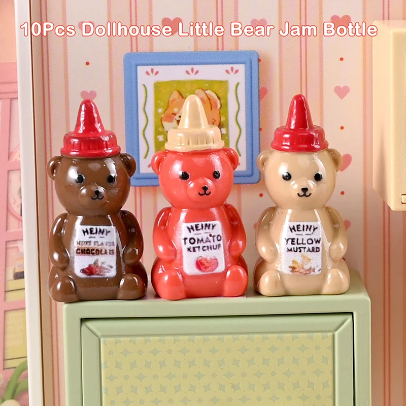 ขวดแยมหมีน้อยจำลอง 10 ชิ้น ขนาด 1/12 สำหรับตกแต่งบ้านตุ๊กตา ของเล่นเสริมสร้างจินตนาการ