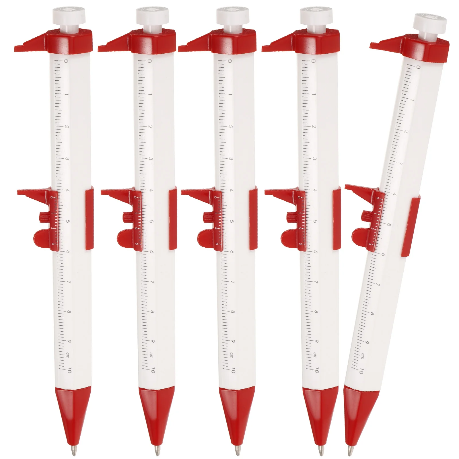 

5pcs Caliper Caliper Ballpoint Pens Pen 0-100mm Plastic Vernier Pens for Engineering Students Red Blue Ink Measuring Tools